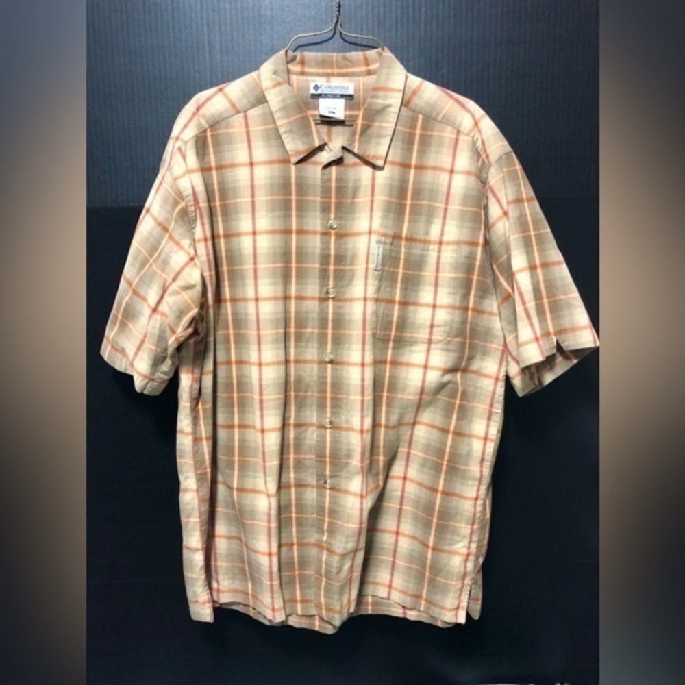💘Columbia Brown Plaid Short Sleeve Button Down shirt